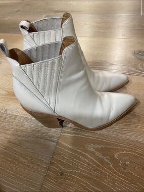 Marc Fisher White Leather Pointed Ankle Booties